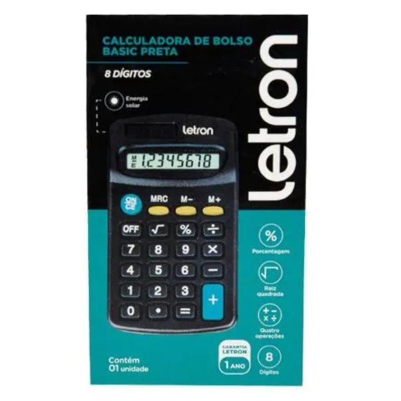 CALCULADORA DE BOLSO 8 DIGITOS PRETA BASIC SOLAR