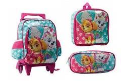 Kit Escolar 3 em 1 – Carrinho Grande + Lancheira + Estojo – Patrulha Canina Feminina (Modelo 63)