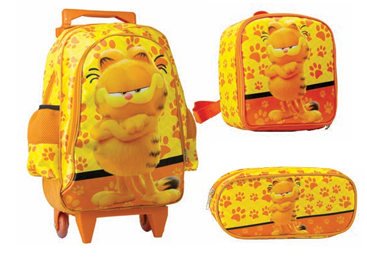 Kit Escolar 3 em 1 – Carrinho Grande + Lancheira + Estojo – Garfield (Modelo 60)