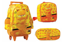 Kit Escolar 3 em 1 – Carrinho Grande + Lancheira + Estojo – Garfield (Modelo 60)