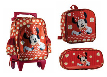 Kit Escolar 3 em 1 – Carrinho Grande + Lancheira + Estojo – Minnie (Modelo 14)