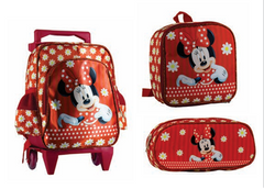 Kit Escolar 3 em 1 – Carrinho Grande + Lancheira + Estojo – Minnie (Modelo 14)