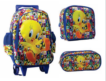 Kit Escolar 3 em 1 – Carrinho Grande + Lancheira + Estojo – Piu-Piu (Modelo 61)
