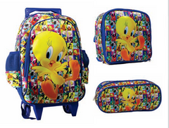Kit Escolar 3 em 1 – Carrinho Grande + Lancheira + Estojo – Piu-Piu (Modelo 61)