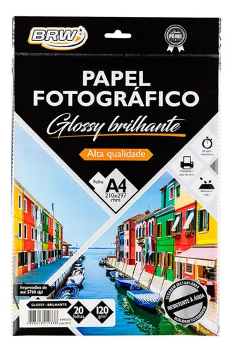 Papel Fotográfico Glossy Brilhante 150g – Pacote com 50 Folhas