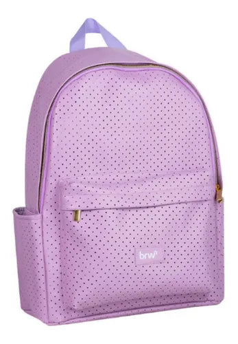 Mochila PU Perfurada - 2 Compartimentos e 2 Bolsos - Lilas